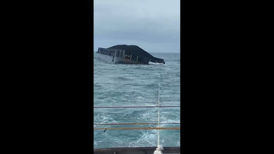 Half-sunken coal barge spotted in Aceh, Indonesia