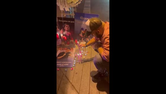 People honor Charlie Kirk at U.S. Embassy, Madrid, Spain