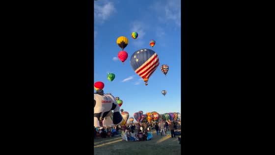 Hot air balloons fill the sky at Albuquerque Balloon Fiesta, New Mexico, USA