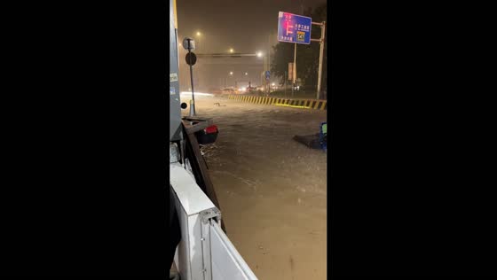 Vehicles stranded in severe flooding in Foshan, Guangdong, China