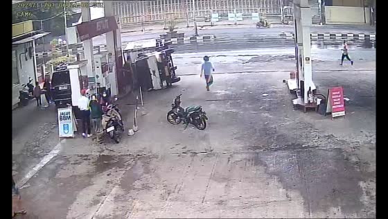 Truck loses control and crashes into gasoline station in Cirebon, West Java, Indonesia