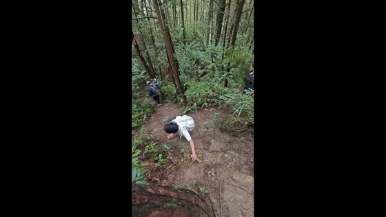 Man slips and slides down mountain in Chongqing, China