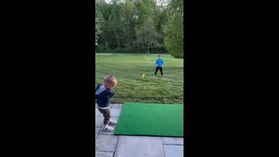 Little boy shows golf skills with perfect shot in London, England