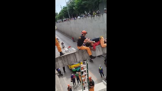 Firefighters rescue man from underpass tunnel in Cebu, Philippines