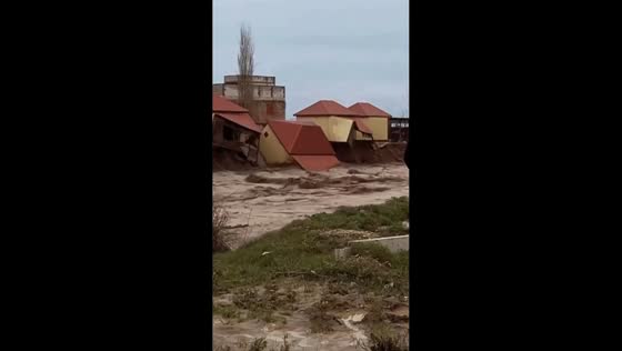 Flooding Destroys Recreation Center in Manas, Dagestan, Russia