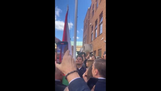 Palestinian flag raised at London Embassy in London, UK