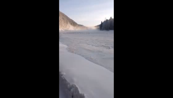 River ice surges in wave-like motion on Turka River, Buryatia, Russia