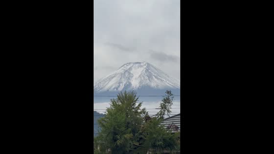 First snowfall covers Mt. Fuji in Fujiyoshida, Japan