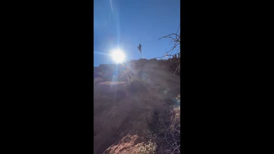 Rider crashes after cliff jump in Virgin, Utah, USA