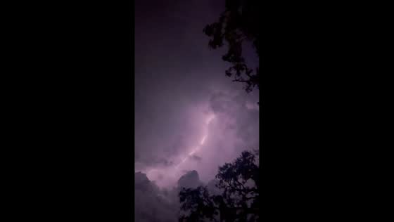 Multiple lightning strikes illuminate stormy night sky in Silver Springs, USA