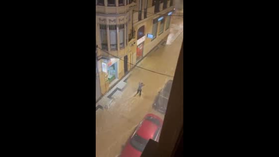 Torrential rain turns streets into rivers during severe flooding in Tortosa, Spain