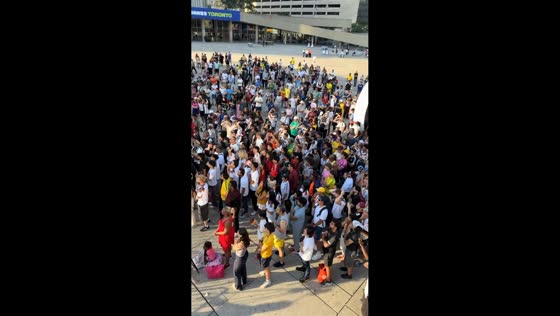 Fans react to World Cup penalty shootout at Nathan Phillips Square in Toronto, Ontario, Canada