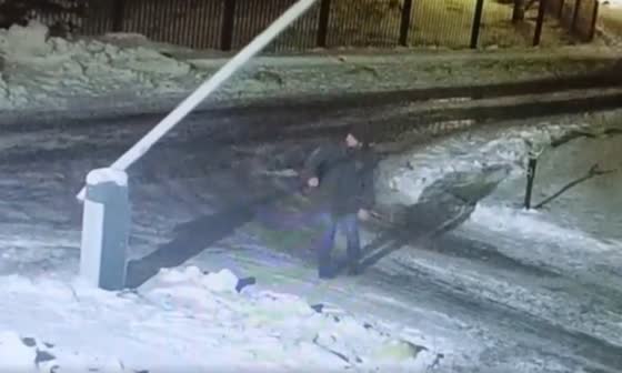 The drunk man took revenge on the barrier gate after it hit him!