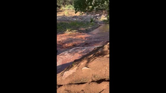 Flash flood with mudflow rushes through Springdale, Utah, USA