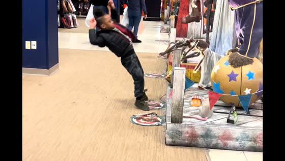 Boy startled by Halloween display and falls in store