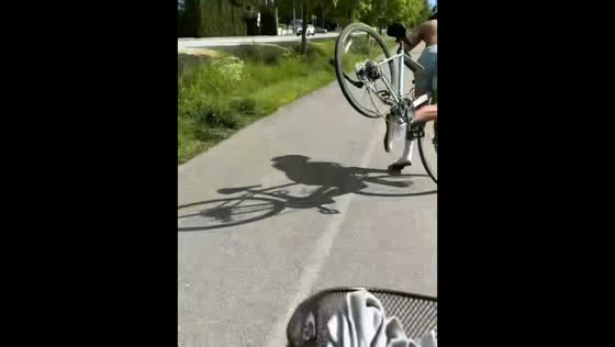 Man falls while riding no-handle bike in Vancouver, Canada