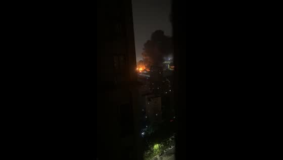 Major nighttime fire sends massive smoke plume over Baohe District in Anhui, China