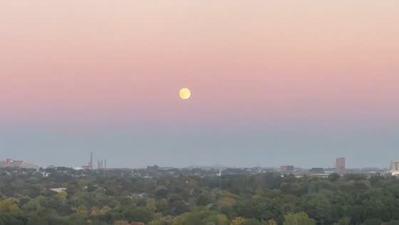 Serene moonset over Cambridge with Boston view, Massachusetts, USA