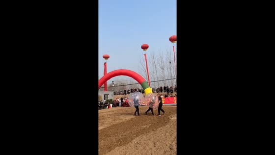 Bubble football mishap as referee gets knocked down in Shandong, China