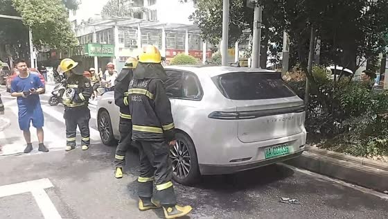 Firefighters struggle to access burning SUV in Hubei, China