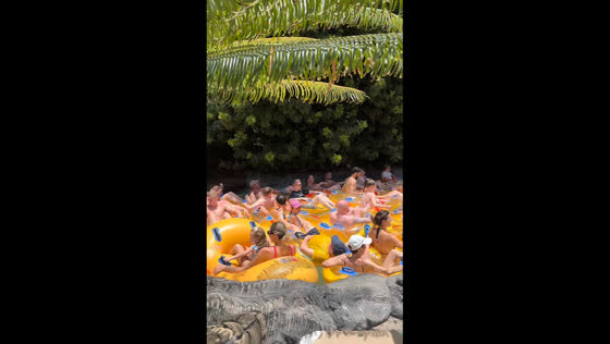 Crowds pack lazy river at Siam Park in Santa Cruz de Tenerife, Spain