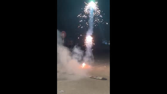 Boy stumbles while running from lit firecrackers in Zhejiang, China