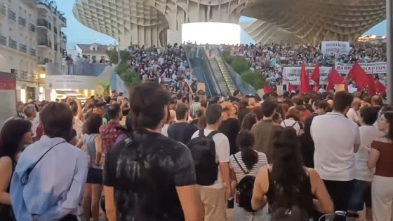Housing rights protesters gather and camp at Las Setas in Seville, Spain