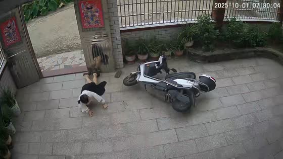 Woman crashes scooter into gate in Anhui, China