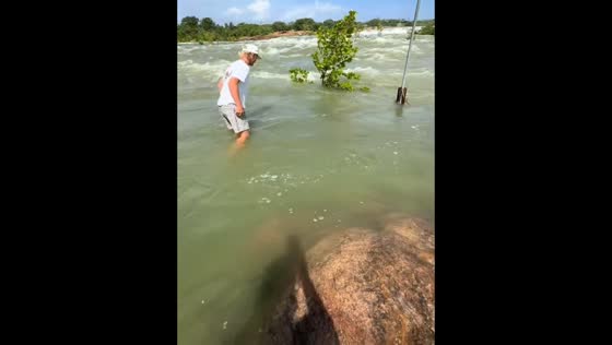 Water release at Buchanan Dam as lake nears full capacity in Texas, USA