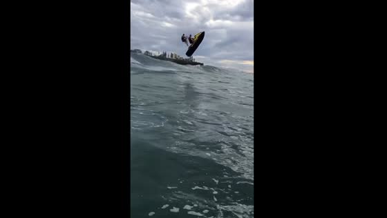 Jet Ski ocean ride ends with spectacular launch and splash in Gold Coast