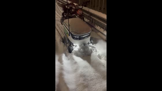 Delivery robot gets stuck while trying to navigate deep snow in Nivala, Finland