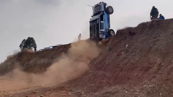 SUV climbs steep slope in Sichuan Province, China