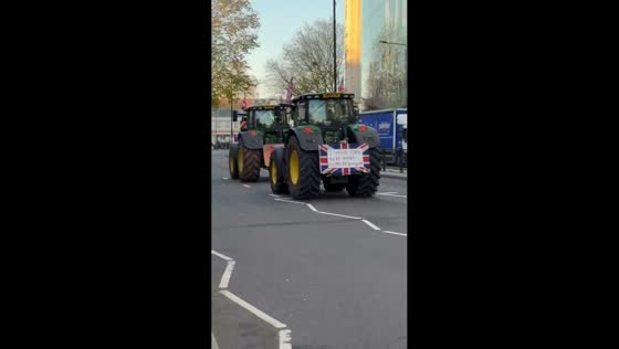 Farmers drive tractors in protest over tax changes in Lincolnshire, UK