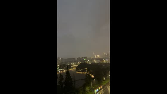Lightning strike illuminates rainy sky in Zhejiang, China