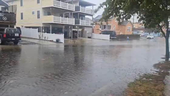 Streets submerged after heavy rain in Long Beach, New York, USA