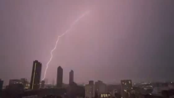 Overnight thunderstorms light up skies with lightning and torrential rain in London, UK