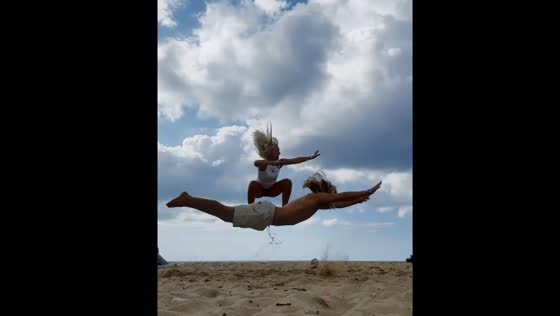 Creative jump photo taken at Golden Bay, Malta
