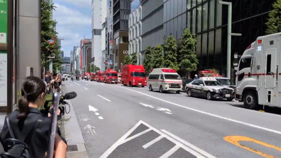 Massive emergency response outside GINZA SIX after foul odor disturbance in Tokyo, Japan