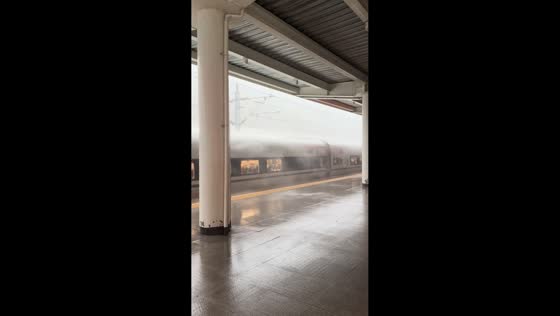 Powerful winds lash China Railway High-speed station in Fujian, China
