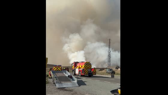 Brush fire on the moors near Cat and Fiddle