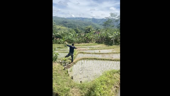 Caught on camera: boy escapes as neighbor falls into mud in Sukabumi, West Java