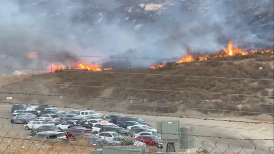 Fast-moving pyrite fire spreads in Jurupa Valley, California