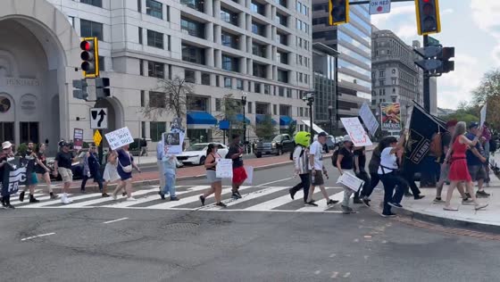 Protest march for worker rights and social justice in Washington DC, USA