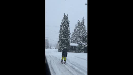Coquitlam local embraces rare 35 cm snowfall with street skiing adventure