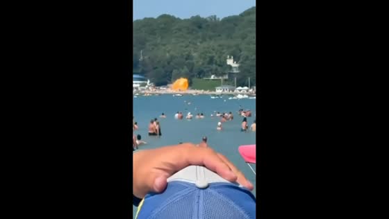 Drone crashes and explodes on beach in Gelendzhik, Russia