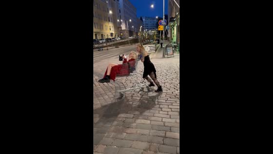 Shopping cart ride ends in tumble on street in Helsinki, Finland
