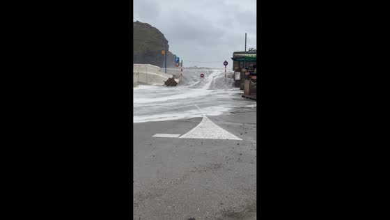 Powerful waves flood coastal road in Llançà, Girona, Spain