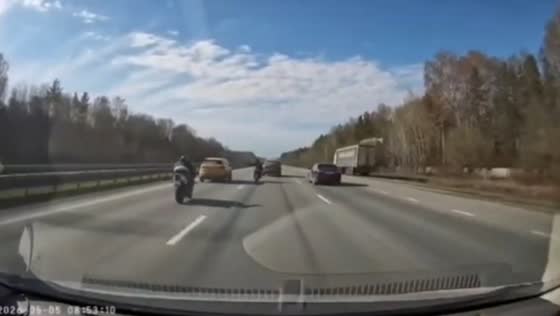 Two motorcyclists crash on Serovsky Highway near Yekaterinburg, Russia