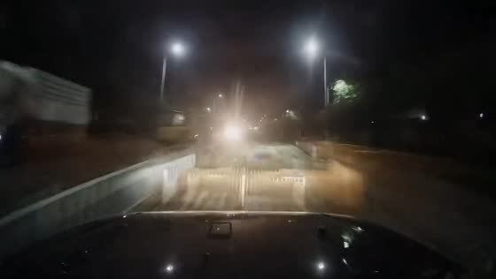 Car crashes into roadwork barricades at night in Shandong, China