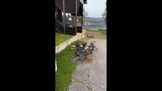 Man overshoots trampoline and falls onto bicycles in Hoting, Sweden